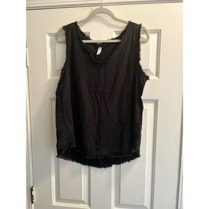 Zenana Tank Top Womens Medium Black Raw Hem Mineral Wash